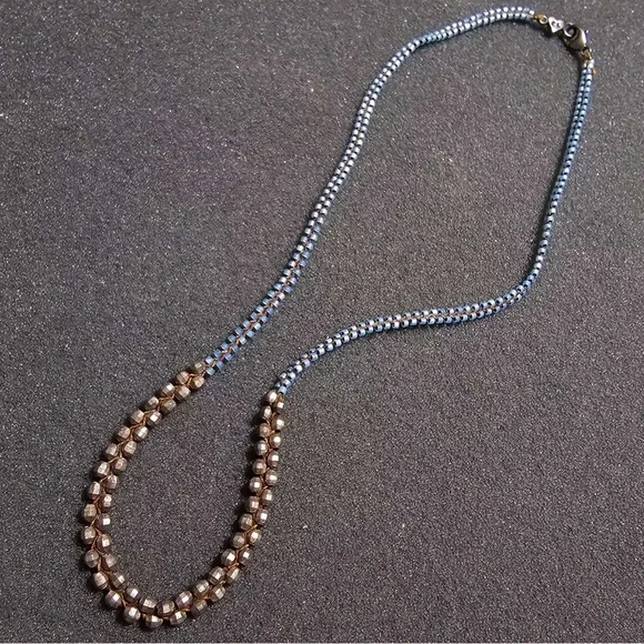 NWOT Chan Luu Pyrite & Moonstone Woven Necklace w Sterling Clasp, 16 in - Picture 1 of 6